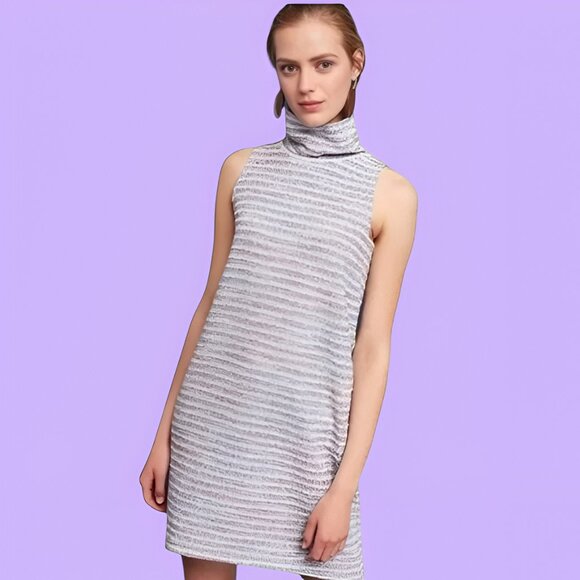 NWOT Anthropologie Akemi+Kin Nubby Tweed Sleeveless Turtleneck Mini Dress Size M - Picture 1 of 8